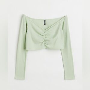 H&M Light Green Off-Shoulder Top